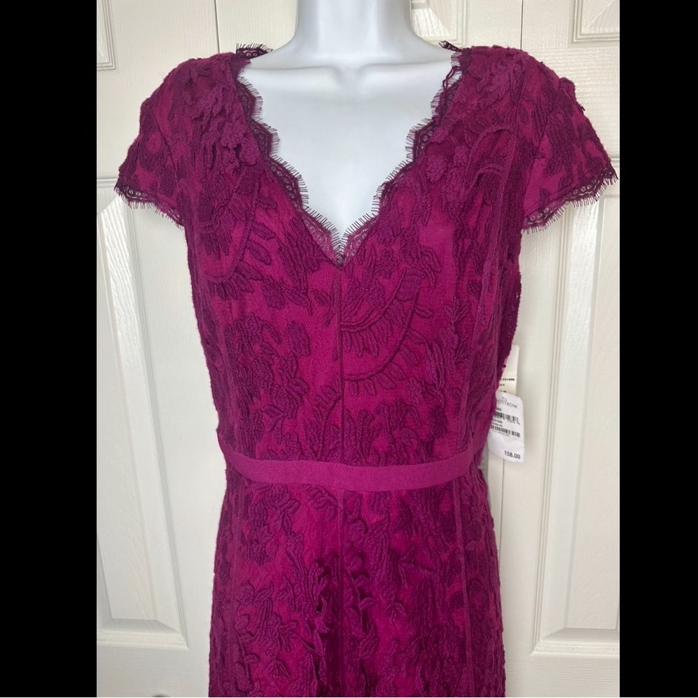 New ADRIANNA PAPELL Illusion Inset Fit Flare Dress Crushed Berry Purple Magenta - Picture 4 of 11